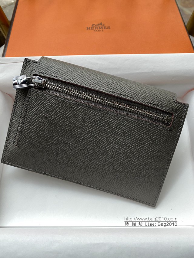 Hermes卡包 愛馬仕原版Kelly Pocket Epsom皮 Hermes新款小錢包 錫器灰銀扣  tdh2174